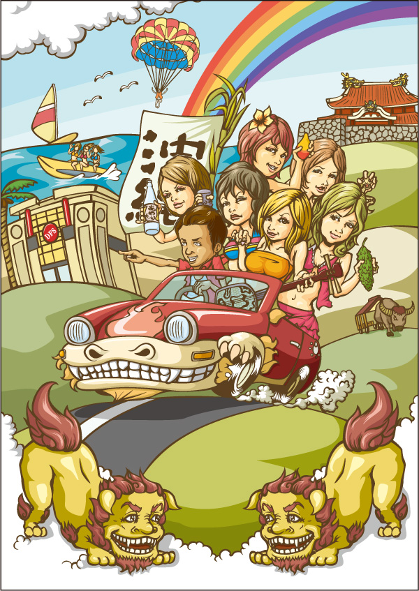 沖縄旅行キャンペーンイラスト かわかっこいいキャラクターデザイン ゲームのパーツ イラスト制作なら人空真道流